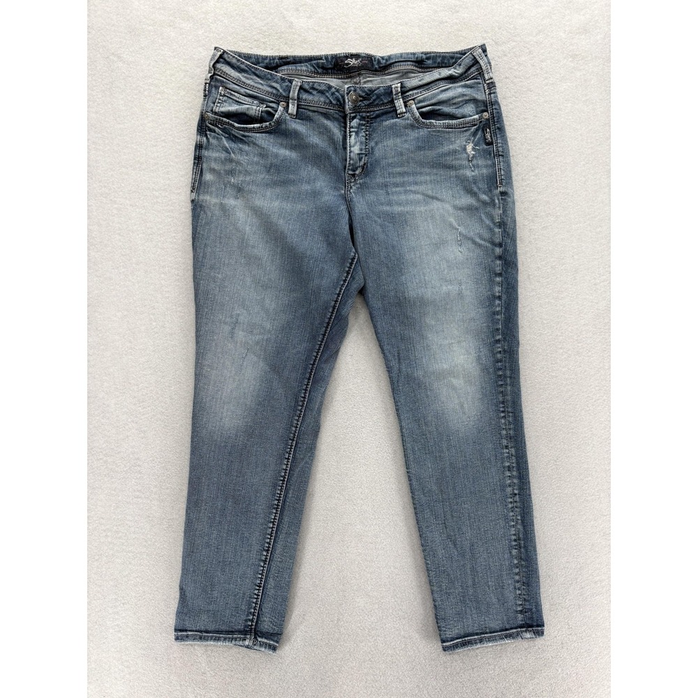 Silver Jeans Sam Boyfriend Jeans Womens 14 Blue Medium Wash Distressed Grunge